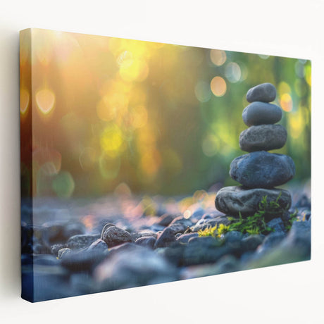 Stretched canvas wall art displaying a serene landscape with unique rock formations, featuring warm earthy tones and textured details for a modern decor accent.