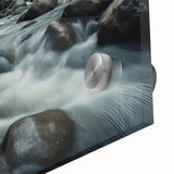 Close-up of a vibrant acrylic wall art piece showcasing a rocky landscape, featuring rich earthy tones and intricate textures, perfect for modern home decor.