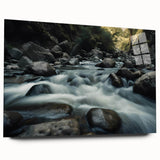 Acrylic glass wall art showcasing a stunning landscape with rocky formations, featuring vibrant colors and intricate details, ideal for modern home decor.