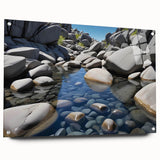 Acrylic glass wall art featuring a stunning landscape design of rocks, presented in a side view with decorative pins, perfect for modern home decor. The vibrant colors and intricate details enhance any interior space, making it an ideal choice for art enthusiasts.