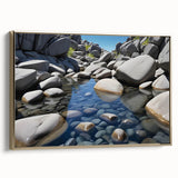 Framed canvas artwork showcasing a stunning landscape with intricate rock formations, accented by a gold frame, perfect for modern home decor and interior design.