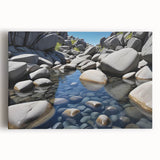 Stretched canvas wall art showcasing a vibrant landscape with striking rock formations, ideal for modern decor, adding color and depth to any room.