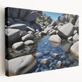 Stretched canvas artwork showcasing a vibrant landscape with rugged rocks and natural textures, perfect for home decor or artistic enhancement.