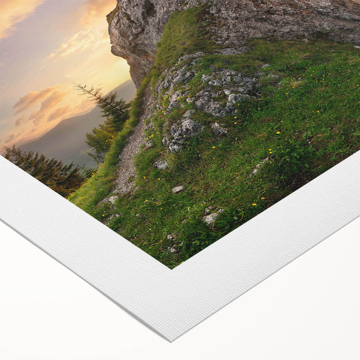 Rolled canvas showcasing a vibrant landscape of textured rocks, designed for wall art collection; elegantly packaged in a protective cardboard tube.