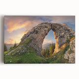 Stretched canvas wall art showcasing a serene landscape with vibrant rocky formations and a vivid sky, perfect for enhancing modern home decor aesthetics.
