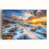 Stretched canvas wall art showcasing a vibrant landscape design with rocky formations, ideal for home decor and artistic ambiance. Perfect for enhancing living spaces with a touch of nature.