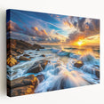 Stretched canvas wall art showcasing a vibrant abstract landscape design with textured rocks and earthy tones, ideal for modern home decor.