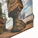 Close-up of a vibrant acrylic glass wall art piece showcasing a stunning landscape with intricate rock formations, perfect for modern home decor and art enthusiasts.