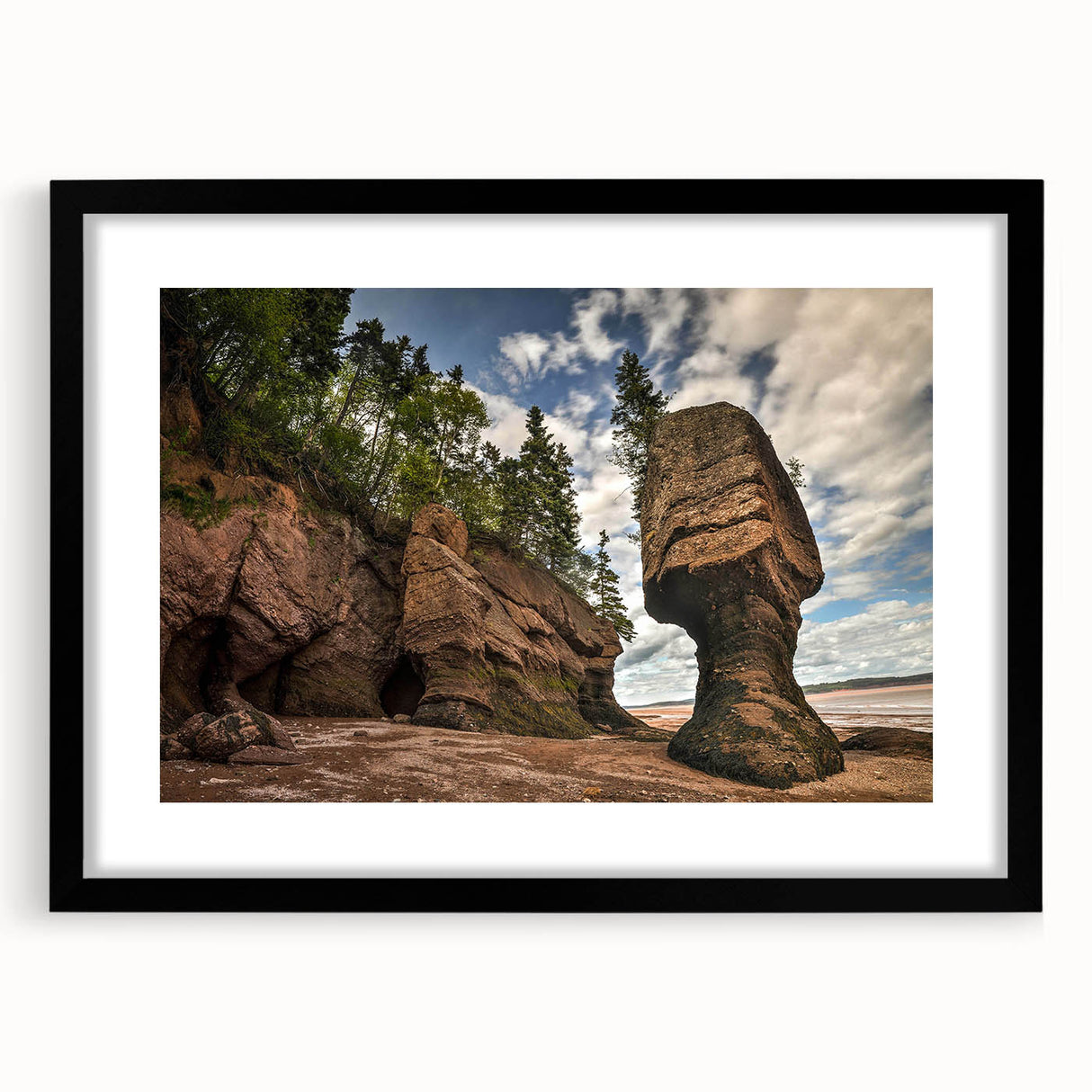 Framed landscape wall art featuring a rocky terrain design with a black mat, perfect for modern home décor. The image showcases the front view of the artwork, highlighting its intricate details and elegant framing.