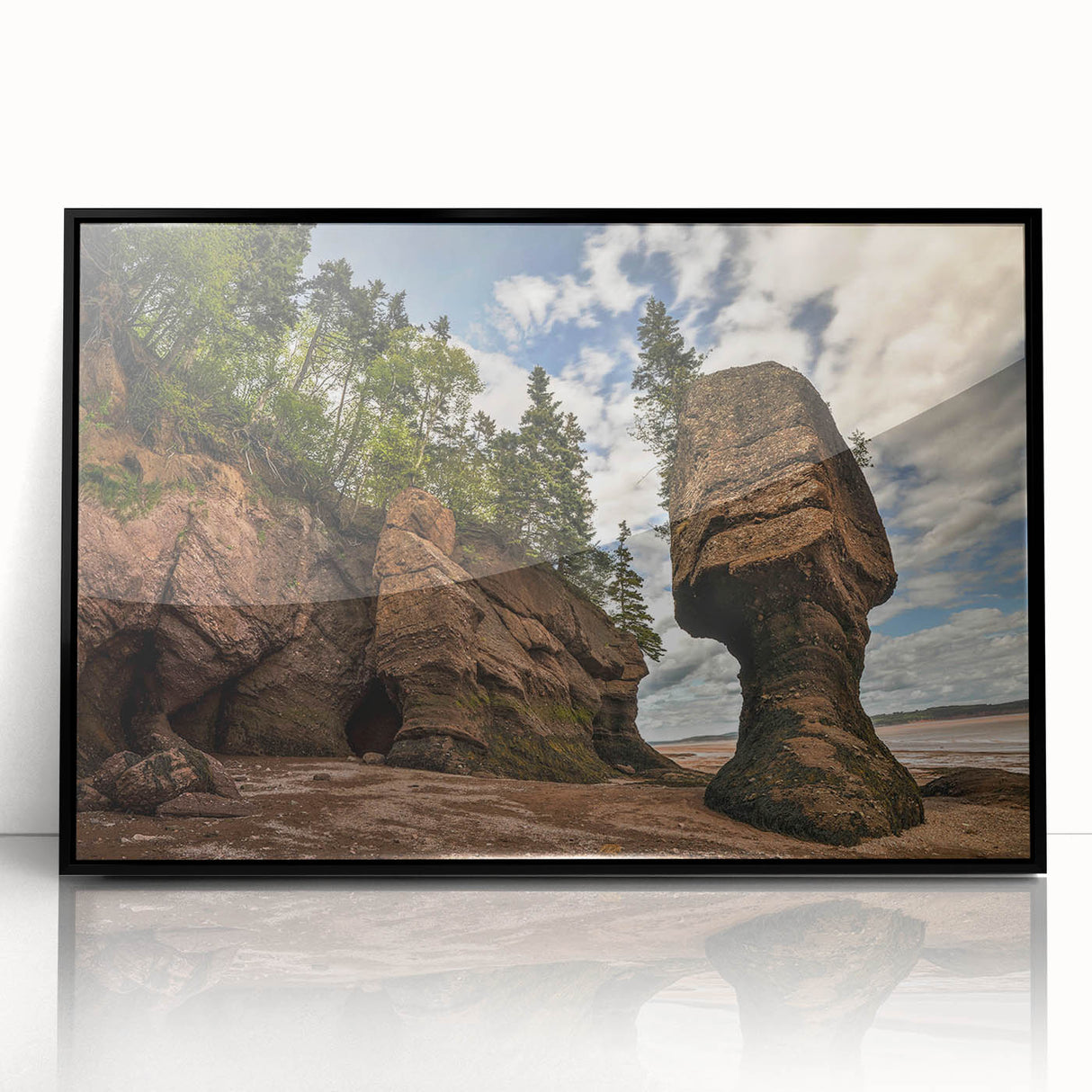 Framed acrylic wall art featuring a vibrant landscape with textured rocks, set against a sleek black frame, ideal for modern decor. Perfect for enhancing living spaces.