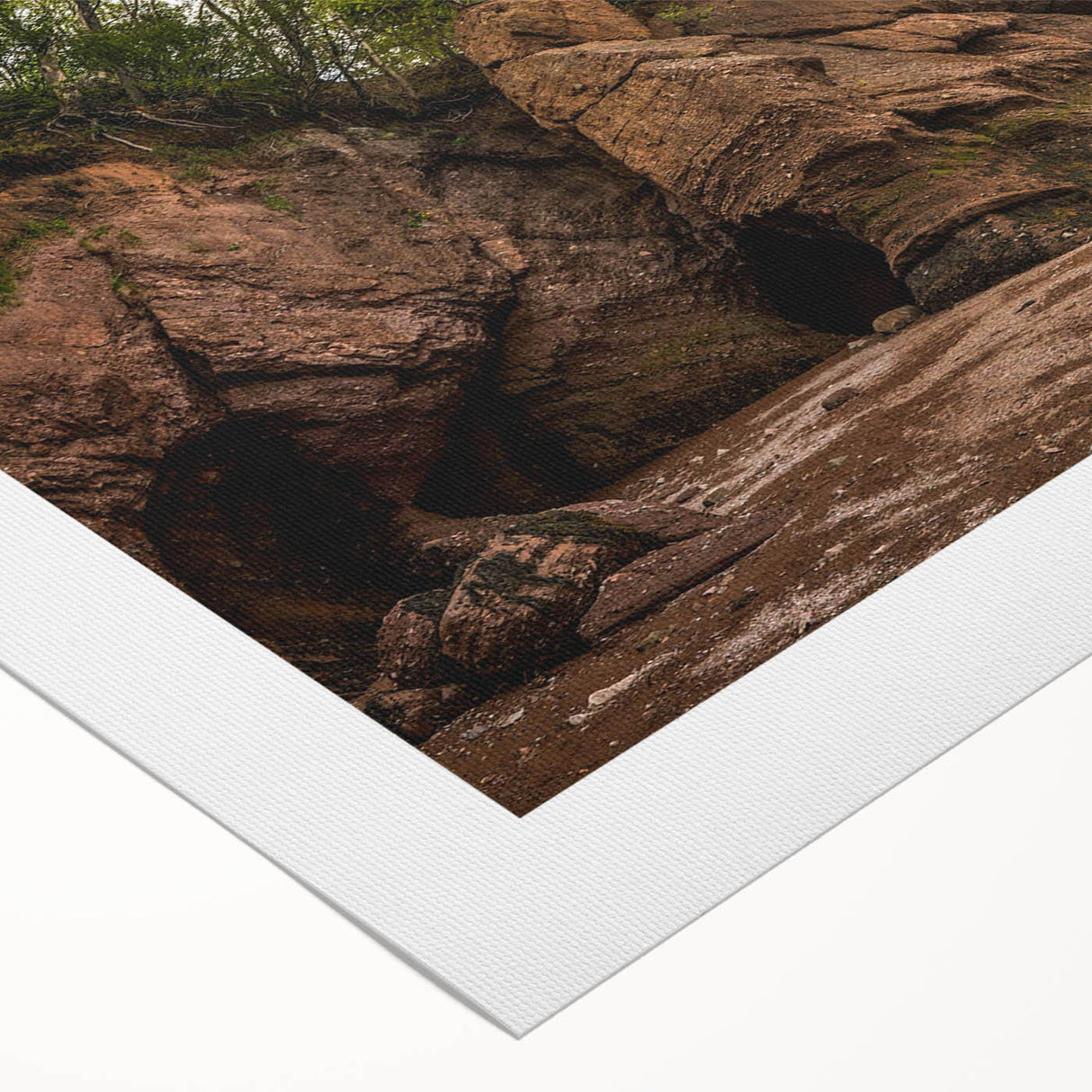 Abstract landscape wall art on rolled canvas, showcasing vibrant hues of blue and green with textured rock formations, ideal for modern home decor.