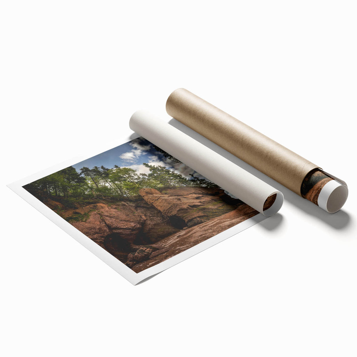 Stunning rolled print showcasing a vibrant abstract landscape design with intricate rock formations, perfect for home decor or art enthusiasts. Ideal for enhancing living spaces with modern artistic flair.