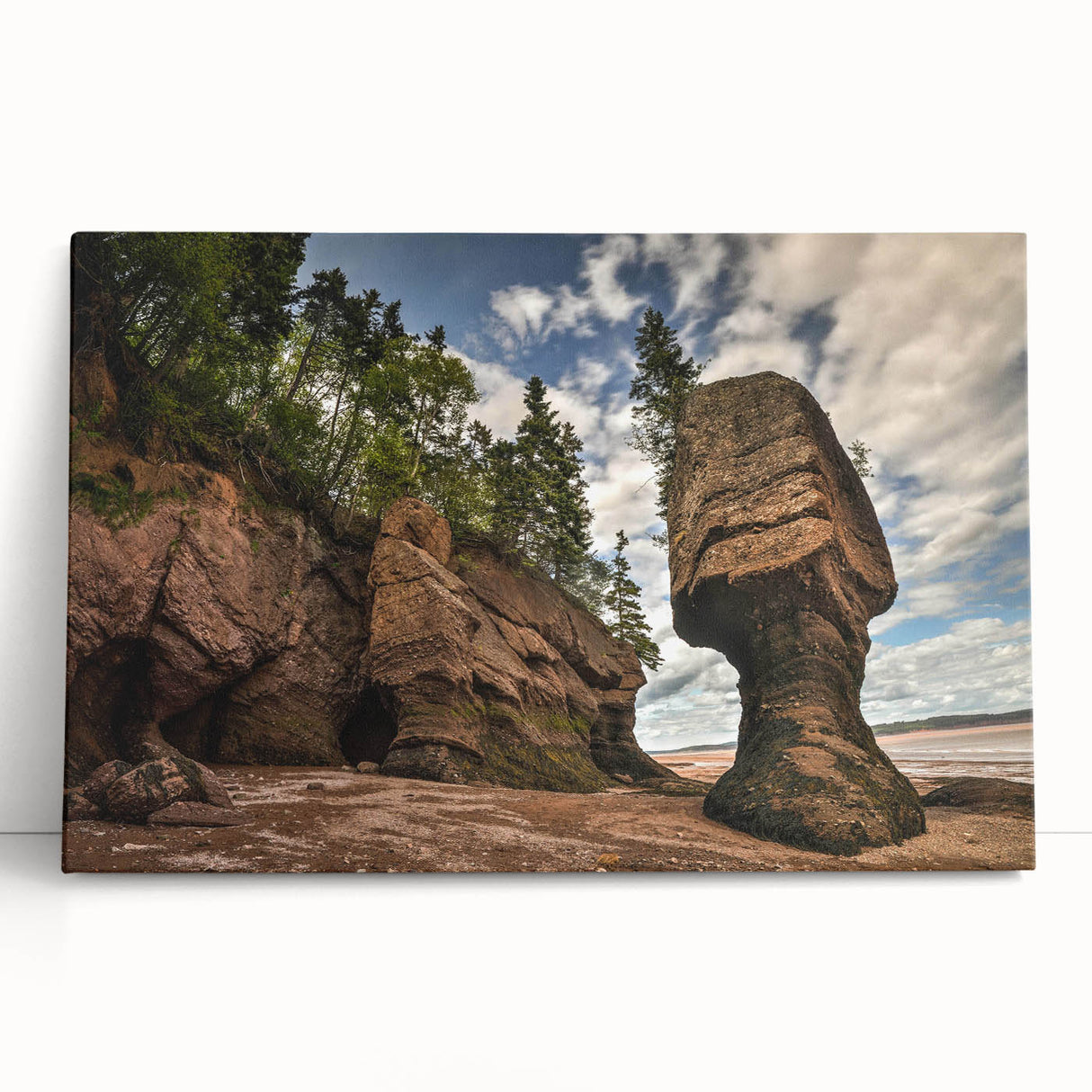 Stretched canvas wall art featuring a serene landscape with colorful rocks and natural textures, designed to enhance home decor and create a calming atmosphere.
