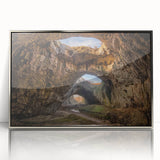 Framed acrylic wall art featuring a contemporary landscape design with textured rocks in silver tones, perfect for modern home decor and interior styling.