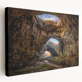 Stretched canvas artwork showcasing a vibrant landscape with textured rock formations and lush greenery, ideal for modern home decor. Perfect for enhancing any living space's aesthetic appeal.