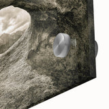 Close-up of a stunning acrylic glass wall art piece showcasing a vibrant landscape design with intricate rock formations and vivid colors, perfect for modern decor.