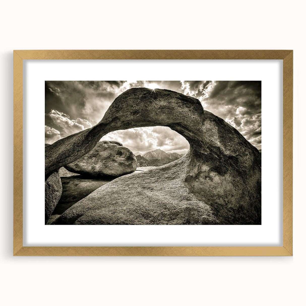 Framed wall art featuring a stunning landscape design with textured rocks and gold accents, perfect for enhancing home decor. Ideal for modern interiors and art enthusiasts.
