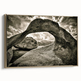 Framed canvas wall art showcasing a stunning landscape design with rocks and gold accents, viewed from the side, ideal for modern home decor.