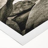 Vibrant rolled canvas artwork showcasing a serene landscape with layered rocks and soft pastel colors, ideal for modern home decor and interior styling.