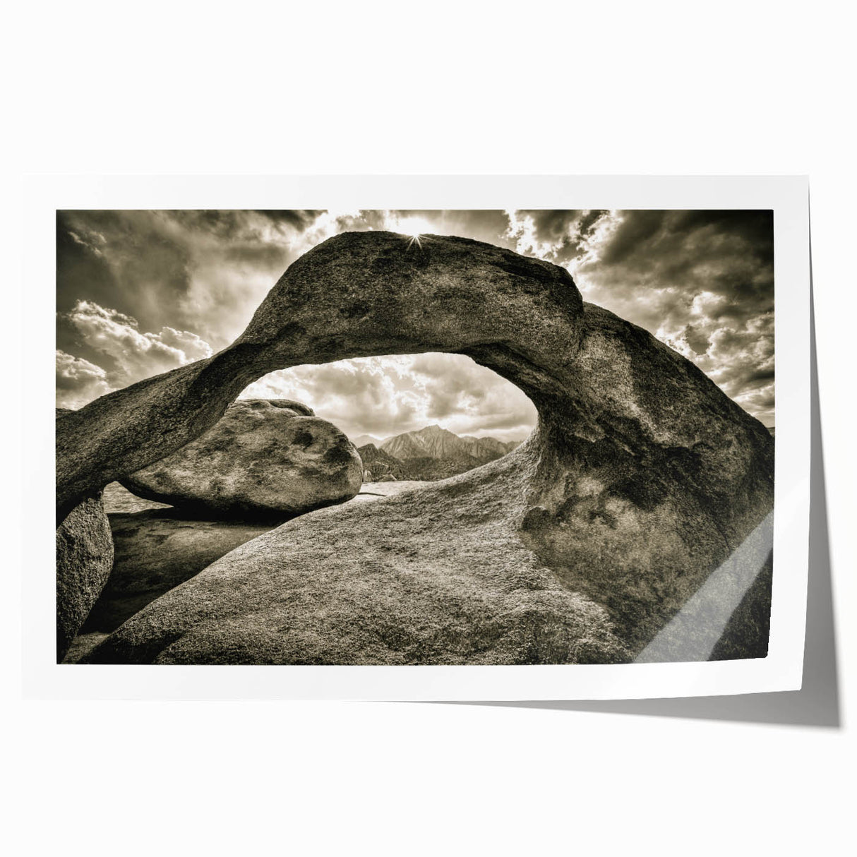 Abstract landscape wall art print showcasing vibrant colors and intricate rock formations, elegantly rolled for display. Ideal for modern home decor, enhancing any space.