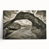 Stretched canvas wall art showcasing a serene landscape of rocks and mountains with a calming color palette, perfect for modern home decor and interior design inspiration.