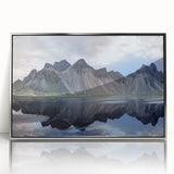Framed acrylic wall art showcasing a stunning landscape design with intricately detailed rocks, featuring a sleek silver frame, ideal for modern home decor.