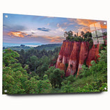 Acrylic glass wall art showcasing a stunning landscape design with textured rocks, elegantly displayed from a side view, perfect for modern home decor.