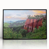 Framed acrylic wall art showcasing a striking landscape design with rocks, featuring a sleek black frame, ideal for modern home decor. Perfect for nature enthusiasts.