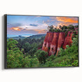Framed canvas wall art showcasing a stunning landscape with textured rocks, featuring a sleek black frame and side view, perfect for modern home decor.