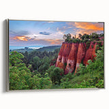 Framed canvas wall art showcasing a modern landscape design with rocky formations, highlighted by a silver frame, ideal for contemporary home decor.