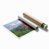 Vibrant rolled wall art print showcasing a stunning landscape with unique rock formations, perfect for home decor. Packaged securely in a durable tube for protection.