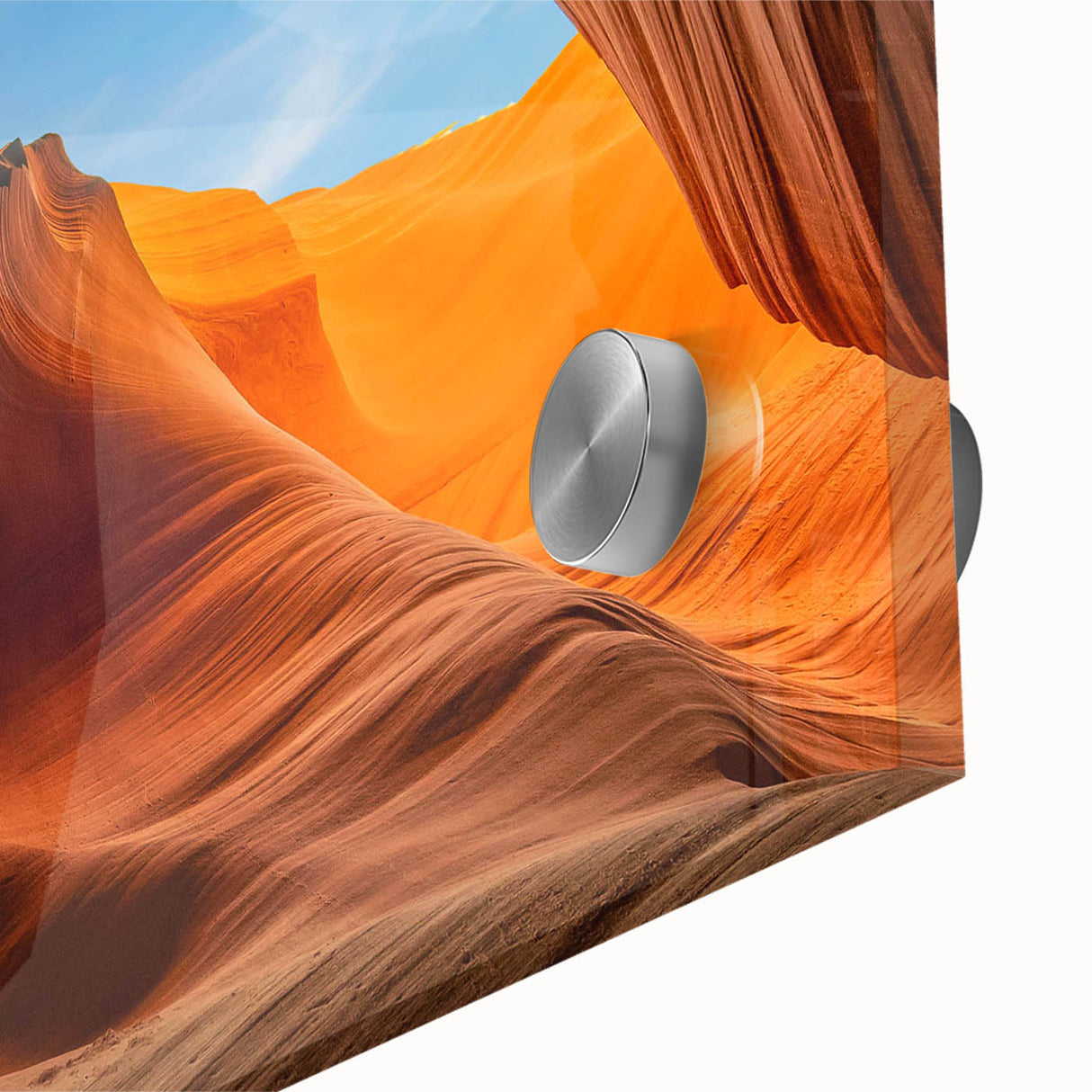 Close-up of a vibrant acrylic glass wall art piece showcasing a stunning landscape with textured rocks and natural hues, perfect for home decor enhancement.