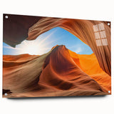 Acrylic wall art showcasing a side view of a modern landscape with vibrant rocks and earthy tones, elegantly displayed with pins for a sleek contemporary look. Ideal for enhancing home decor and art collections.