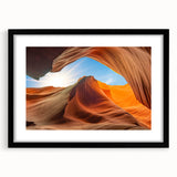 Framed wall art featuring a stunning landscape design with rocks, presented in a sleek black frame with a mat, ideal for modern home decor.