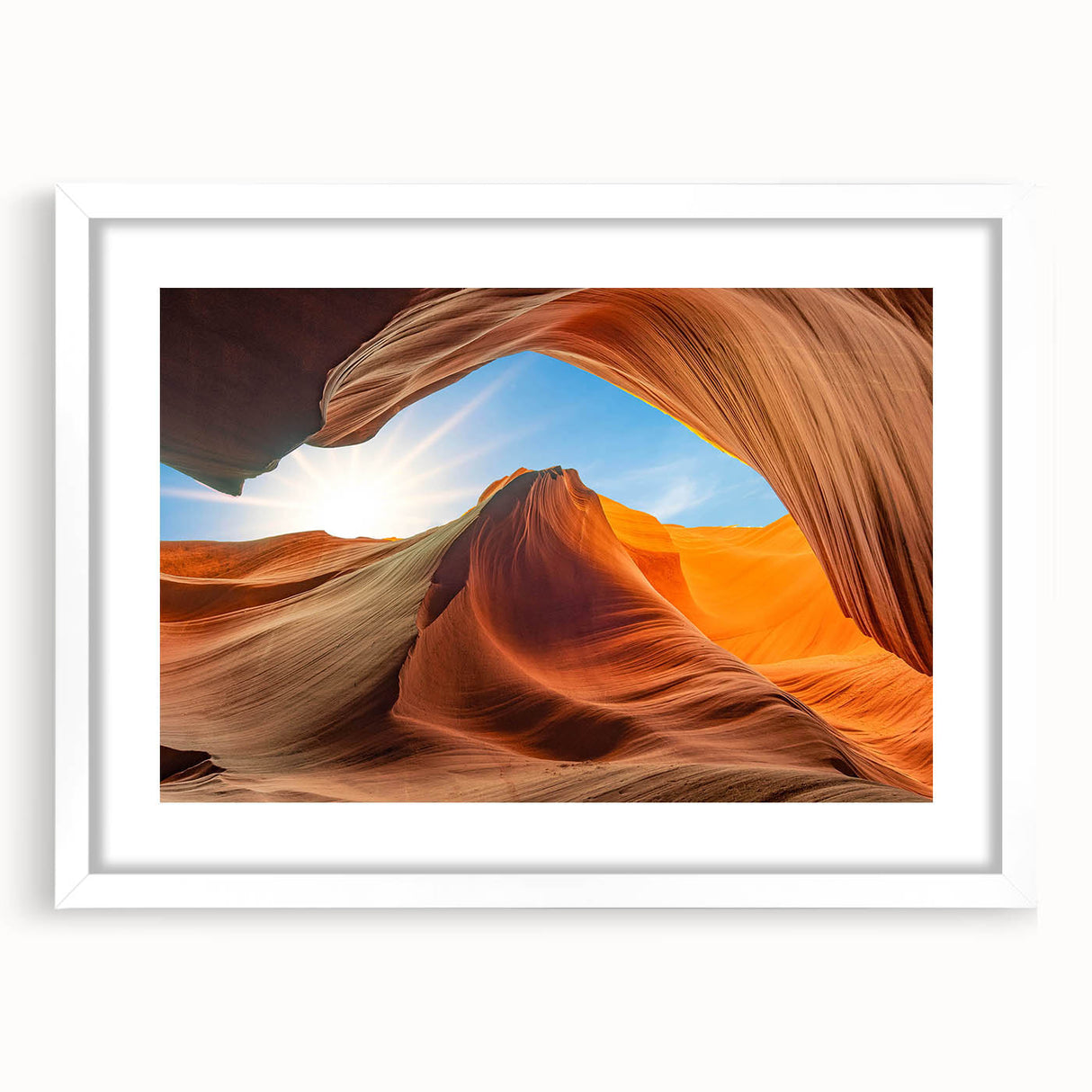 Framed wall art featuring a serene landscape with textured rocks and a soft color palette, displayed in a white mat and frame, perfect for home decor enhancement.