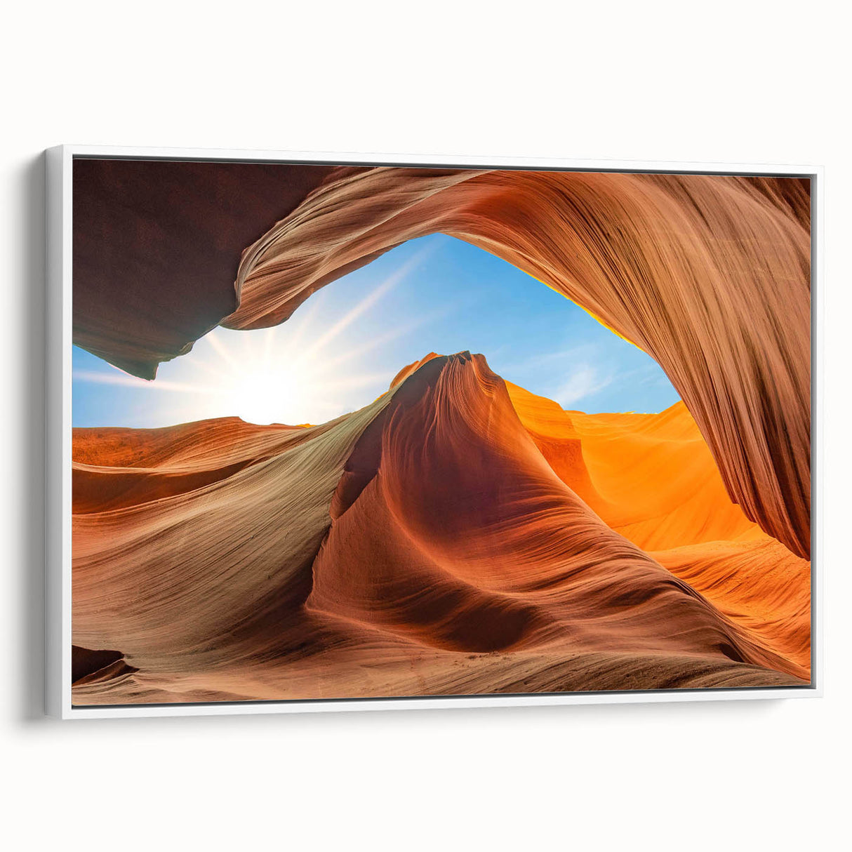 Framed canvas wall art showcasing a serene landscape with textured rocks and vibrant colors, ideal for enhancing modern home decor. The piece is elegantly displayed against a white background, emphasizing its artistic details.