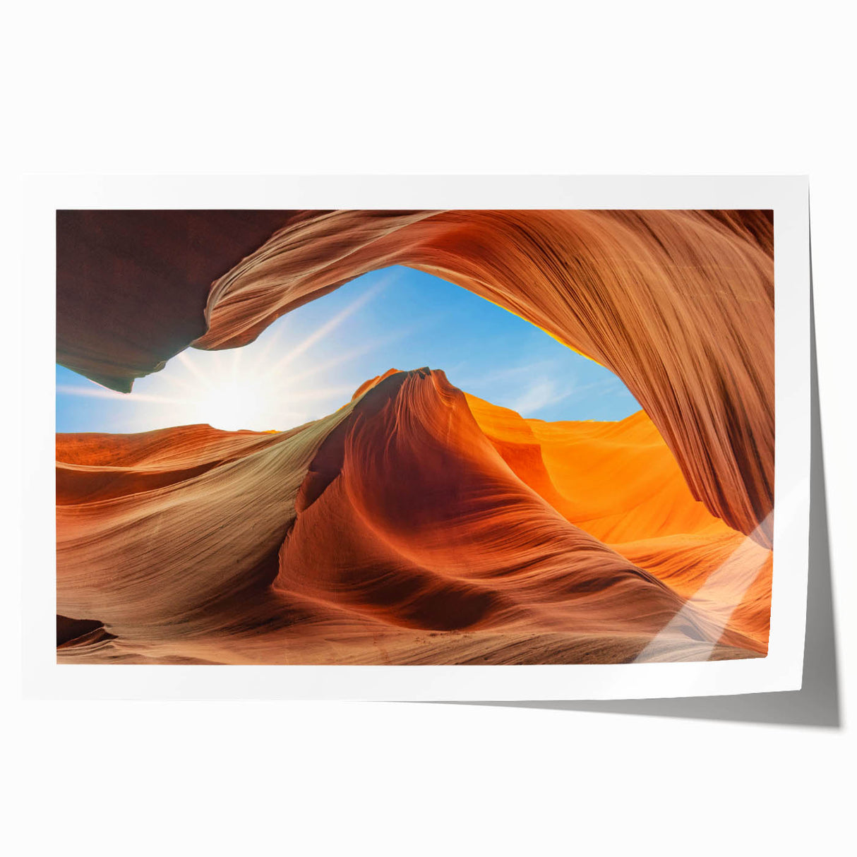 Rolled art print showcasing a vibrant abstract landscape with a blend of earthy tones and textured rock formations, ideal for contemporary home decor.