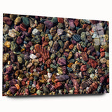 Acrylic glass wall art showcasing a striking landscape design with rugged rocks, displayed in a side view without pins, perfect for modern decor.