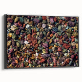 Framed canvas wall art featuring a rugged landscape design with striking rocks and earthy tones, elegantly displayed in a black frame, perfect for modern decor.