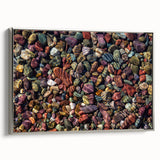 Framed canvas wall art showcasing a modern landscape design with textured rocks and silver accents, ideal for contemporary decor. Perfect for elevating any interior space.