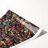 Vibrant rolled print of a rocky landscape featuring earthy tones and intricate textures, ideal for home decor or artistic display, packaged securely in a cardboard tube.