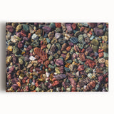 Stretched canvas wall art featuring a vibrant landscape design with textured details, showcasing rocky cliffs under a blue sky, perfect for modern decor.