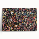 Stretched canvas wall art featuring a serene landscape with vibrant rocks and earthy tones, perfect for modern home decor and interior design.