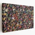 Stretched canvas wall art showcasing a serene landscape with textured rocks and vibrant colors, perfect for home decor, enhancing any living space with nature's beauty.