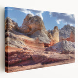 Stretched canvas wall art displaying a vibrant landscape with rocky formations, showcasing rich textures and earthy colors, perfect for enhancing modern home decor.