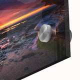 Close-up of a modern acrylic wall art piece showcasing vibrant abstract rock formations in earthy tones, ideal for contemporary home decor and interior design.