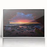 Framed acrylic wall art showcasing a stunning landscape of rocks, designed with a minimalist aesthetic. The piece features a white frame and highlights natural textures, ideal for modern home decor.