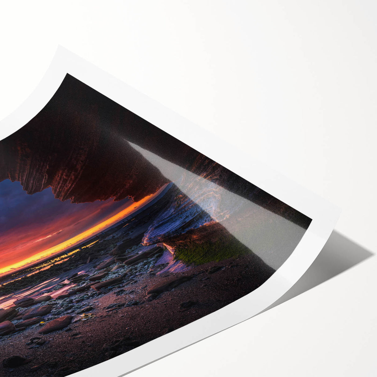 Textured rolled print of a captivating landscapes and rocks design, showcasing vibrant colors and intricate details, ideal for home decor or gallery display.