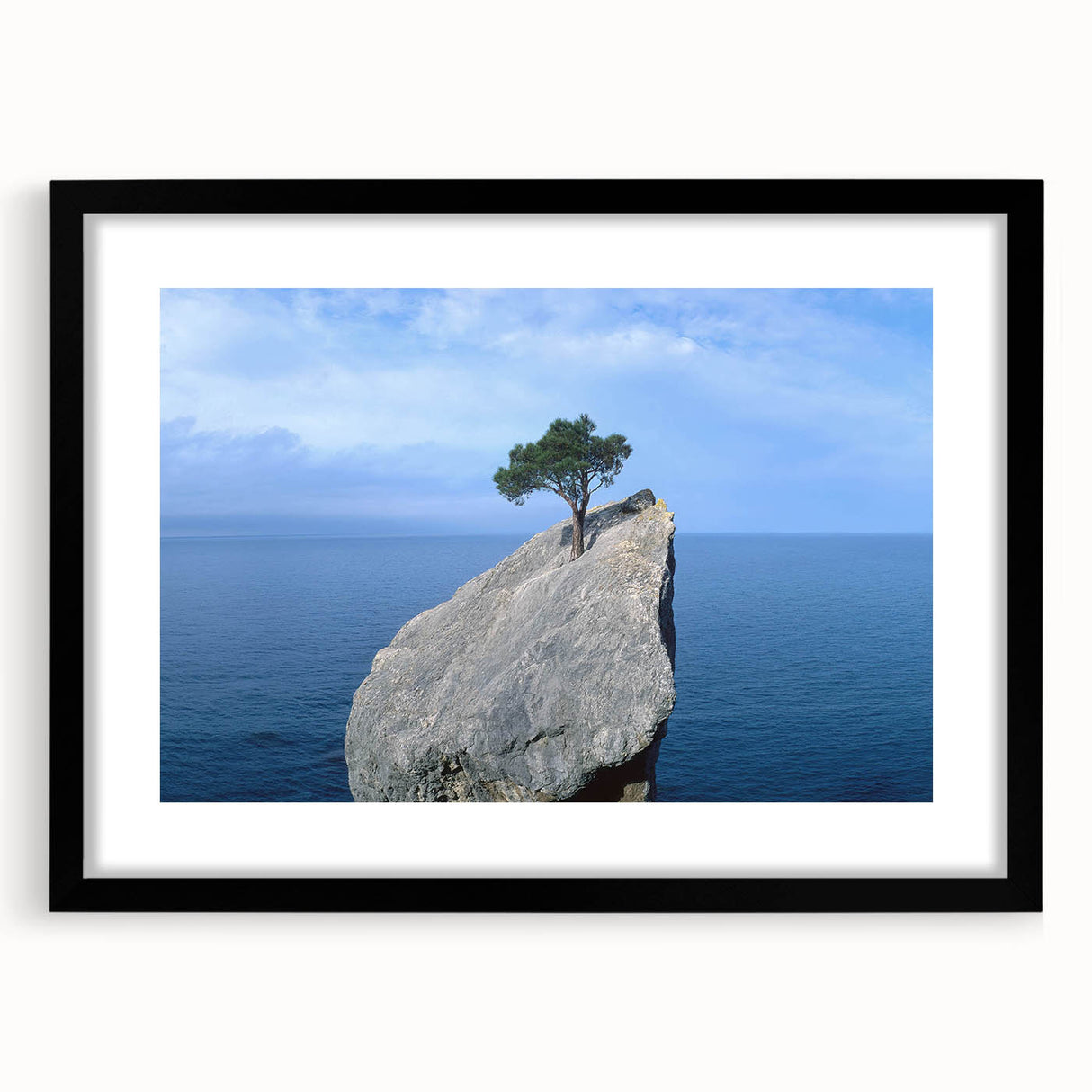 Framed black wall art showcasing a serene landscape with rocks, designed to enhance modern interiors, featuring a sleek mat and elegant frame. Perfect for home decor.