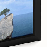 Close-up of a framed canvas wall art piece showcasing a vibrant landscape design with textured rocks, ideal for modern home decor. Perfect for art enthusiasts.